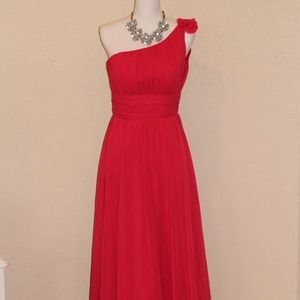 SOLD Long Red One Shoulder Formal Dress